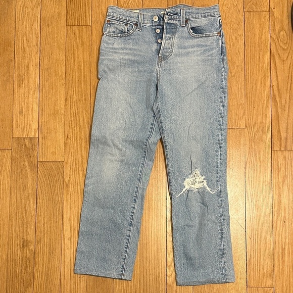 Levi's Denim - Levi's Light Blue Distressed Mid Rise Straight Jeans